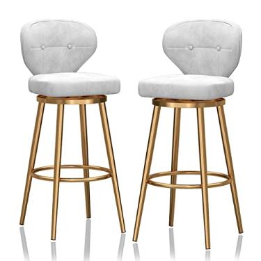 Imagem de Banquetas de barra com altura de balcão, bancos de bar giratórios, conjunto de 2, bancos de balcão para bar Island, banquetas de barra com estrutura de metal com encosto e apoio para os pés