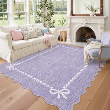 Imagem de GarveeHome Tapete de laço recortado para sala de estar, tapete roxo sólido para dormitório, tapetes laváveis, 12 x 18 cm, tapetes recortados macios e antiderrapantes para quarto de faculdade, quarto