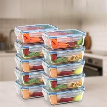 Imagem de Kit Potes de Vidro Hermético Retangular com Tampa 4 Travas para Mantimentos e Marmita(10,640ML)