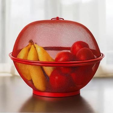 Imagem de Fruteira de Mesa Telada Decorativa - Elegância e Praticidade para Cozinha, Organizador de Frutas Frescas, Resistente e Estilizado (Vermelho)