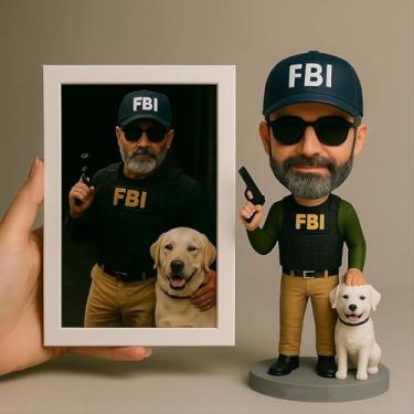Imagem de Bobblehead de polícia personalizada - Estatueta de policial personalizada com distintivo e algemas, escultura artesanal de argila de polímero, para policiais, aposentadoria, promoção