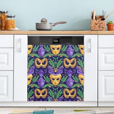 Imagem de ATTX Máscara de carnaval Mardi Gras capa magnética para lava-louças | Adesivo decorativo de eletrodomésticos de 58,4 cm x 66 cm para armários domésticos e eletrodomésticos (87)