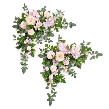 Imagem de Ling's moment Guirlanda de flores artificiais creme, arco de casamento, flores florais, peças centrais de mesa, arranjos de rosas empoeiradas, para mesa de coração, cavalete de parede, decoração de