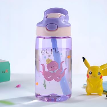 Imagem de Garrafa Infantil com Canudo 480ml – Tampa com Trava de Segurança, Colorida e Ideal para Escola e Passeios | Cor:Roxo