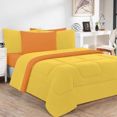 Imagem de Kit Edredom + Jogo De Lençol Malha 100% Algodão Gran Moratta 7 Peças Casal - Amarelo/Laranja