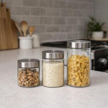 Imagem de Kit 3 Potes em Vidro Com Tampa - Inox - FRATELLI