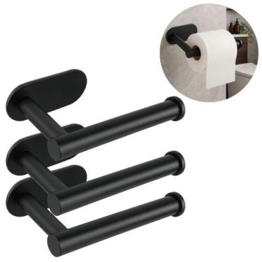Imagem de 3 Suportes Inox Porta Papel Higiênico pra Banheiro Preto - Top Útil