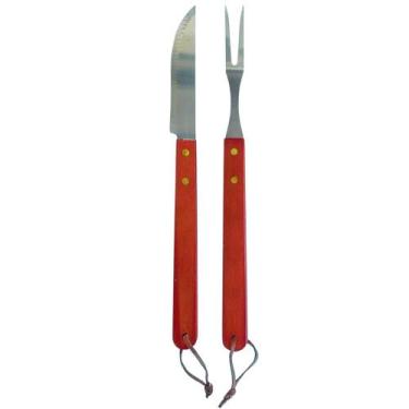 Imagem de Kit Para Churrasco 2 Peças Faca e Garfo Trinchante Inox e Madeira Sald