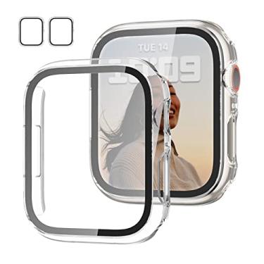 Imagem de Pacote com 2 capas com protetor de tela de vidro temperado para Apple Watch séries 9/8/7 de 41 mm, JZK Slim Guard Bumper Full Hard PC Capa protetora HD ultrafina para iWatch 9 8 7 41 mm, acessórios
