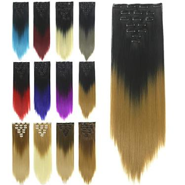 Imagem de IMISSU Conjunto de 7 peças clipe reto longo em extensões de cabelo ombre cor cabeça cheia peruca para mulheres (Ombre Cobre)