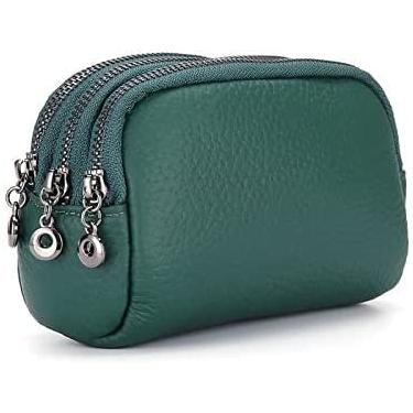 Imagem de Carteira feminina pequena de couro genuíno com zíper porta-moedas cartões chaves bolsas para dinheiro, verde, 14x6x8,5cm, atualizado1