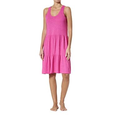 Imagem de HUE Vestido feminino Slub Tiered Midi Length Lounge, Roxo fúcsia, M