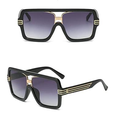 Imagem de Óculos de sol retro grande tamanho grande feminino designer quadrado preto óculos de sol de luxo óculos de proteção uv400 decoração hipster, preto cinza, tamanho único