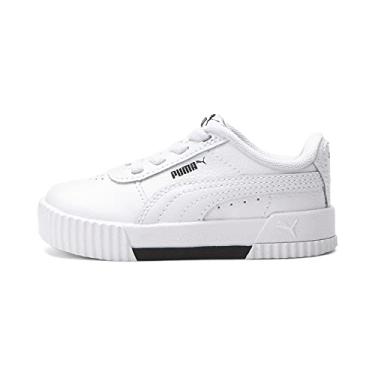 Imagem de PUMA Tênis infantil unissex Carina sem cadarço, Puma branco-puma branco-puma preto, 4 Toddler