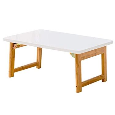 Imagem de Bandeja de mesa de chão com pernas dobráveis ​​mesa de café ajustável em altura Grande bandeja para laptop mesa de bambu mesa dobrável mesa de vinho portátil (cor: branco + cor de madeira, tamanho: 80