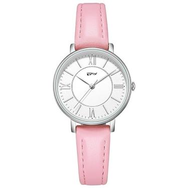 Imagem de YingHwa Relógios femininos clássicos de couro simples, relógios de simulação de quartzo à prova d'água, relógios femininos de lazer na moda, rosa