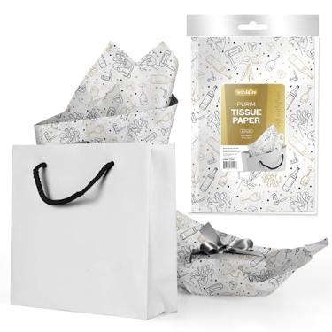 Imagem de Papel de seda Purim para sacos Purim e presentes Purim - 8 folhas 45,7 cm x 61 cm - Perfeito para sacos de presente Purim - preto e dourado