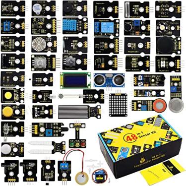 Imagem de KEYESTUDIO Kit inicial de 48 módulos sensores para Arduino com LCD, relé 5V, receptor IR, módulos LED, servomotor, PIR, sensor de pressão, sensor de gás, etc. Programação para iniciantes e adultos aprendendo