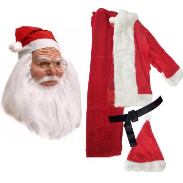 Imagem de Mascara Realista Fantasia Papai Noel Completa Roupa Natalina Oculos Barba Festa Fantasia
