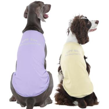 Imagem de Kuoser Pacote com 2 camisetas para cães FPS 50+ proteção solar UV, leves de secagem rápida para cães pequenos, médios e grandes, colete respirável para animais de estimação, roupas para ambientes