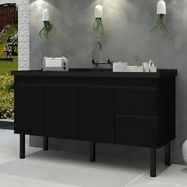 Imagem de Gabinete de Cozinha 2 Gaveta 3 Portas 100% Mdf Balcão 174cm (Preto Fosco)
