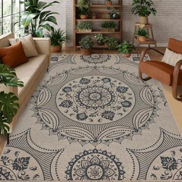 Imagem de USTIDE Tapetes florais fáceis de juta 12,5 x 17,8 cm, lavável, cinza, para sala de estar, casa de fazenda, tapete antiderrapante para quintal, sala de jantar