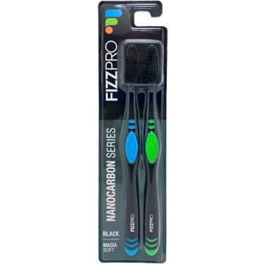 Imagem de FizzPro, Pack com 2 escovas dentais, NanoCarbon, cerdas macias, azul e verde