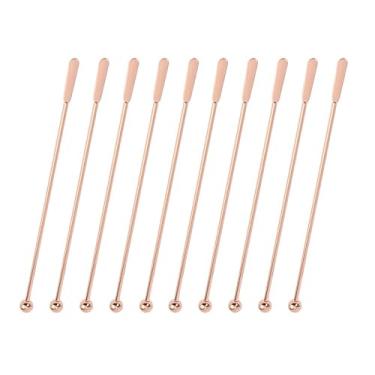 Imagem de 10 Pcs Reusable Stainless Steel Coffee Beverage Stirrers, 7.5" Cocktail Stirrers Drink Swizzle Stick with Small Rectangular Paddles (Rose Gold)