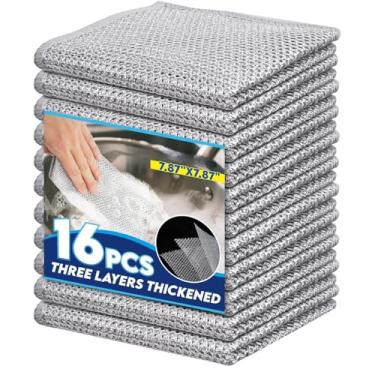 Imagem de AIAG 16 peças de panos de prato multiuso de fio de aço sem arranhões - Panos de limpeza de cozinha para louças, panos de limpeza de cozinha para panelas, pias e fogões
