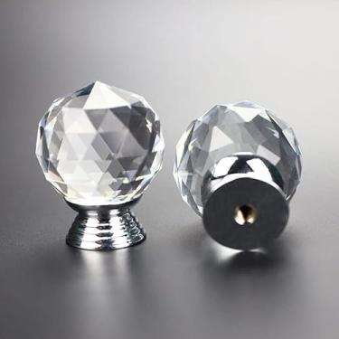 Imagem de 3FLQOOPP 30-40 mm Design em forma de diamante puxadores de vidro de cristal kit de puxador de gaveta de armário puxadores de porta de armário ferragens - (Cor: base prata/tamanho: 40 mm) (base prata