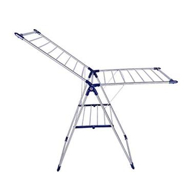 Imagem de LULUMAIC Ar de roupas com asas dobráveis, espaço de secagem, rack de secagem de roupa, secador de ar multifuncional-L153XW58XH95CM, carga de carga 30 kg, cabide de roupas (azul) potente