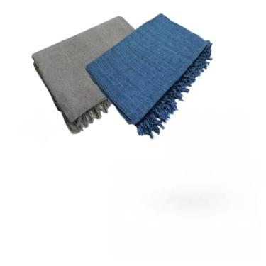 Imagem de Kit 2 Mantas Para Sofa King Gigante 300x180cm Algodao Protetor Decorativo (Cinza Chumbo + Azul Mesclado)