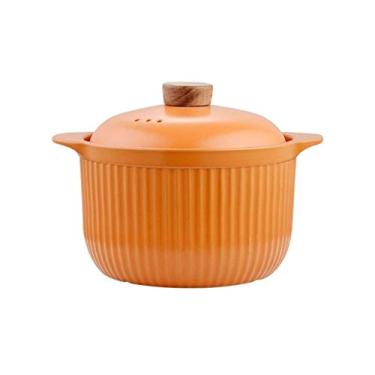 Imagem de Panela de ferro fundido esmaltado por indução antiaderente, caçarola redonda de 16,5 cm-1,8 L com tampa, panela, panela de sopa, máquina de lavar louça de indução a gás, forno, uso geral (cor: laranja