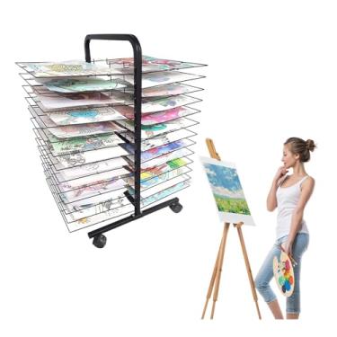Imagem de Estante de secagem de arte móvel com rodas - organizador de armazenamento de 38 camadas para sala de aula e estúdio de arte - Prateleira de pintura portátil para facilitar a secagem e organização