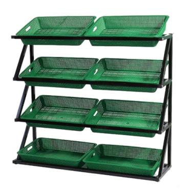 Imagem de Suporte comercial de 4 camadas de frutas e legumes, grande capacidade para cozinha, batata e cebola, prateleira de lanche de metal para supermercado para despensa/loja de varejo/mercado (verde)