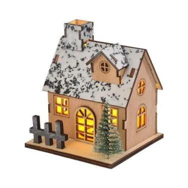 Imagem de Casa De Natal De Madeira LED Inacabada DIY, Enfeites De Árvore Em Form