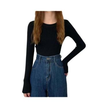 Imagem de Suéter Feminino De Manga Longa Com Decote Redondo, Moda Outono Inverno