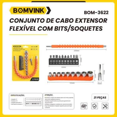 Imagem de Adaptador Hexagonal Com Cabo Flexível Furadeira 21 Peças - Bomvink