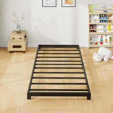 Imagem de VERFARM Moldura de cama solteiro de 7,6 cm, perfil baixo, plataforma dupla resistente, sem necessidade de molas de caixa, montagem fácil, sem ruído, preto