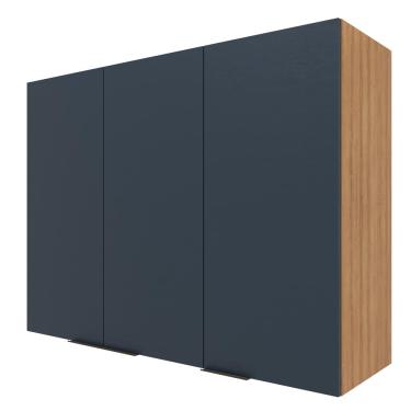 Imagem de Armário Aéreo Bartira Cristal com 3 Portas, 3 Prateleiras e 120cm de largura - Lâmina Mel/Azul Royal