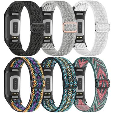 Imagem de EverAct Pacote com 6 pulseiras elásticas de nylon compatível com Fitbit Charge 6/Fitbit Charge 5, pulseira esportiva para relógio Charge 5/6, Pacote com 6 - 4, 5.5 '' - 9.5 ''