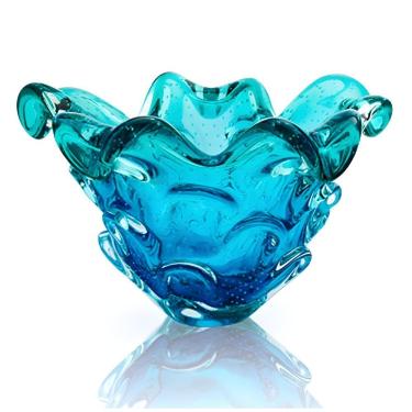 Imagem de Cachepot Centro De Mesa Vaso Decorativo Azul Esmeralda Cristal Murano São Marcos 22x32cm