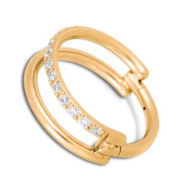 Imagem de Brincos Titânio Cartilagem para Mulheres, CZ Duplo-Aro Brincos Piercing Concha com Zircônia Cúbica Moderno Joias Piercing Hélix para Tragus Daith Septo (10mm, Dourado)
