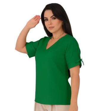 Imagem de Camisa Social Feminina Blusa Manga Curta Amarração Decote V Alfaiatari
