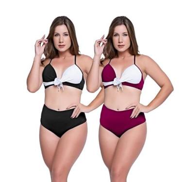 Imagem de Biquínis Feminino Kit 2 Peças Bicolor Chapa Barriga Cós Alto - HYPE MO
