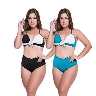 Imagem de Biquínis Feminino Kit 2 Peças Bicolor Chapa Barriga Cós Alto - HYPE MO