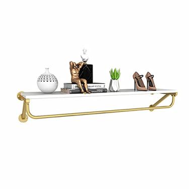 Imagem de Cabide para roupa de metal madeira loja de roupa suportes de exposição entrada pendente trilho para roupa armazenamento montado na parede roupa sapato prateleira para tubos estante para casa toalha