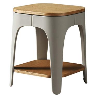 Imagem de Mesa de canto moderna minimalista pequena mesa de centro de madeira sala de estar quarto varanda mesa lateral interior exterior com camada de armazenamento, mesa de centro multifuncional criança