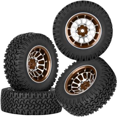 Imagem de hopsupRC 1.55 RC Tires for 1/10 D90 TF2 Tamiya CC01 CC02 LC70 LC80 RC Crawler Car.Aluminium RC Truck Tires Highway Tires 1.55" RC Wheels and Tires 1.55 Beadlock Wheel Rim RC Tires,Brown