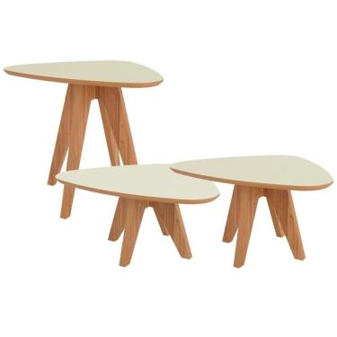 Imagem de Kit 02 Mesas De Centro E 01 Mesa Lateral Orgânica Selly D03 Off White Freijó - Lyam Decor